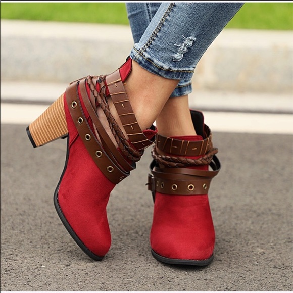 HP ⭐️ Red Strappy Ankle Booties - Picture 2 of 6
